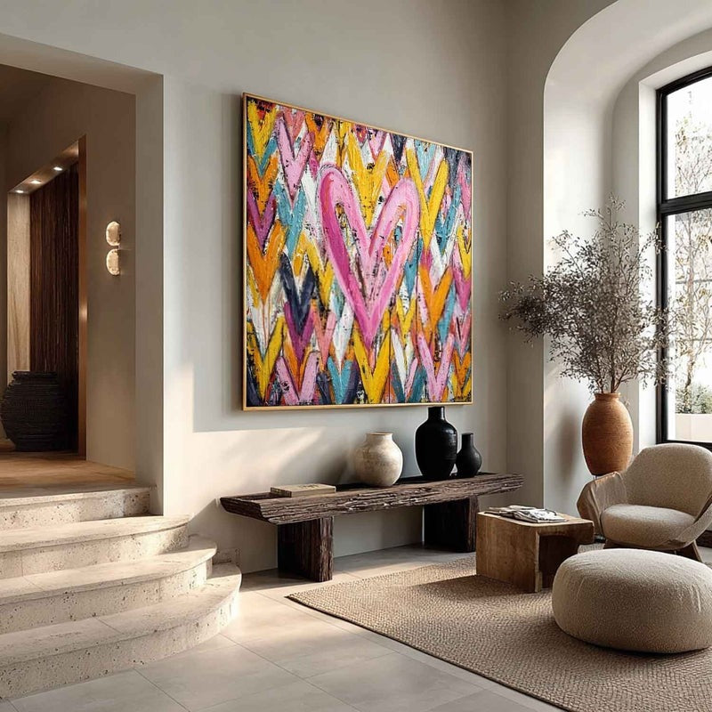 Chevron Heart Pop Art Impasto Painting