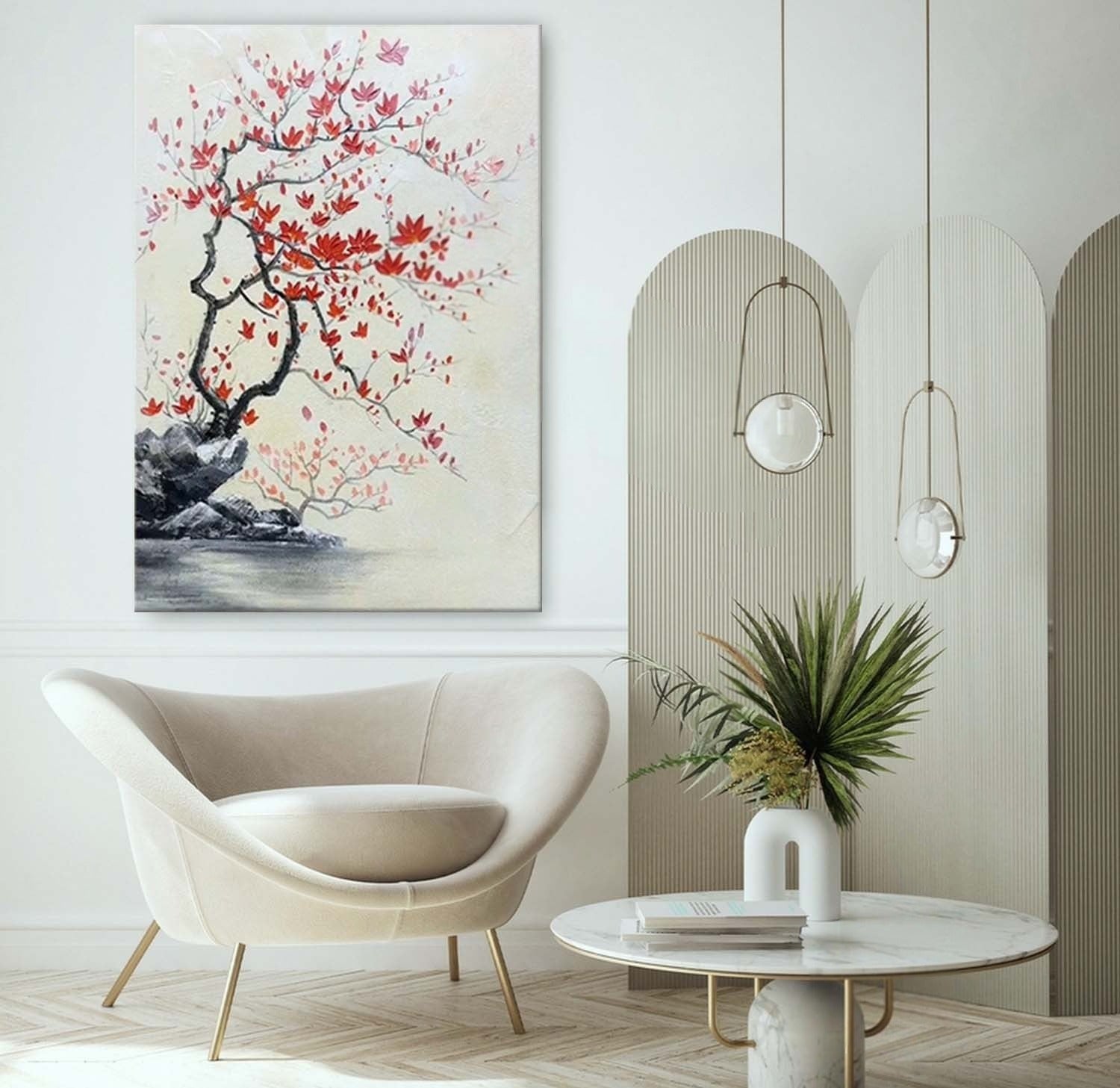 Wall Art Oriental Maple Blossom Rock Landscape