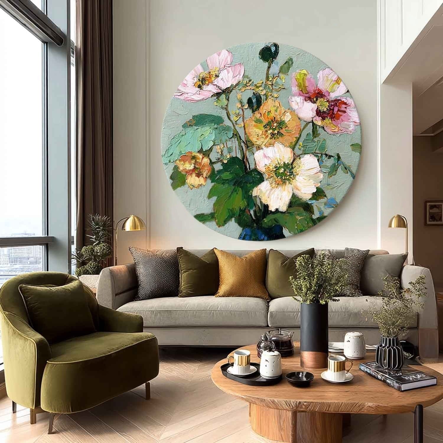 Wall Art Round Floral Still Life Elegant