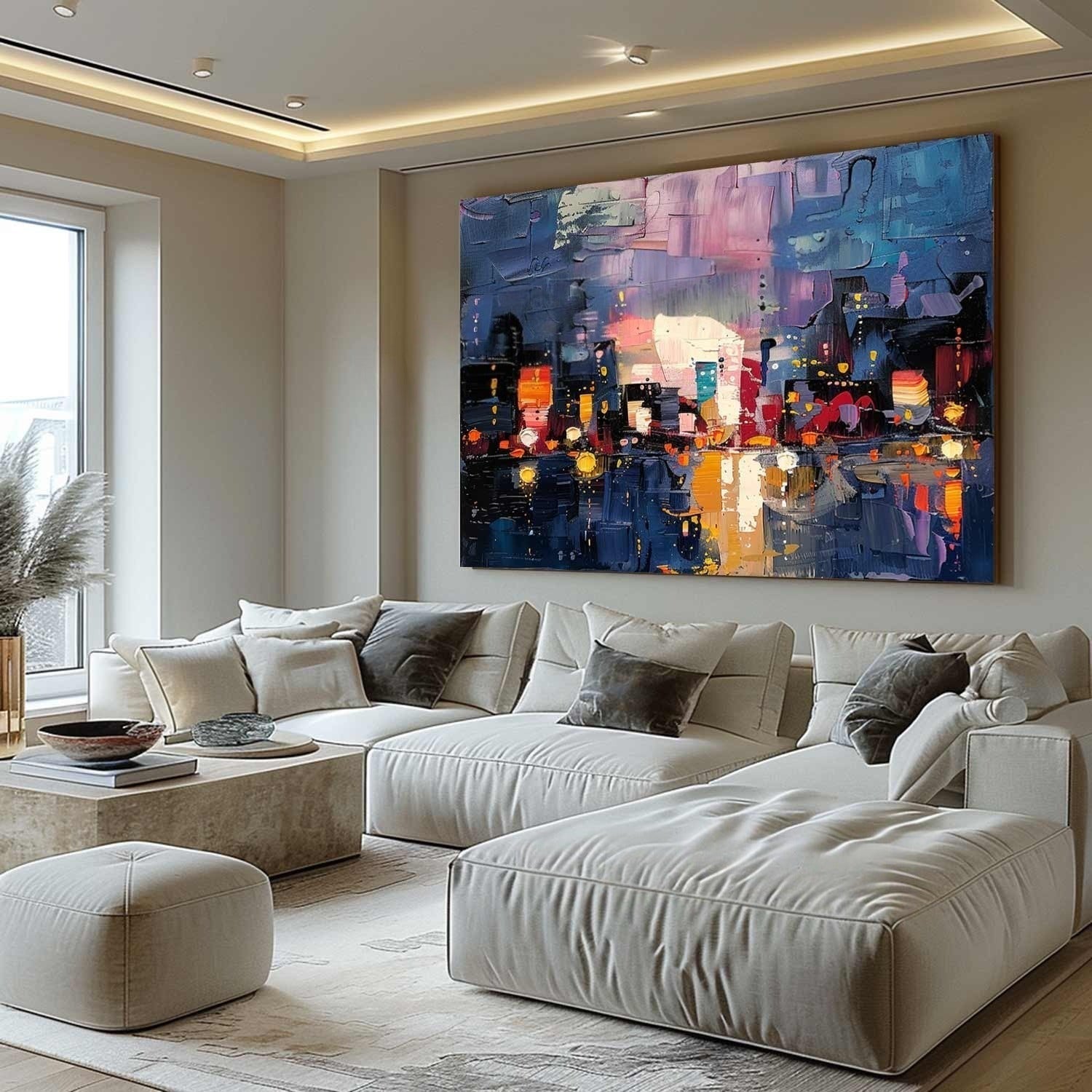 Wall Art Colorful Abstract Night Cityscape Modern