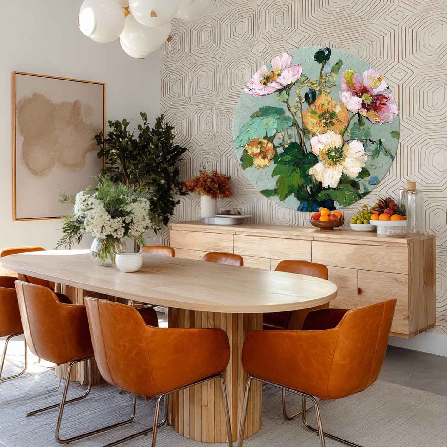 Wall Art Round Floral Still Life Elegant