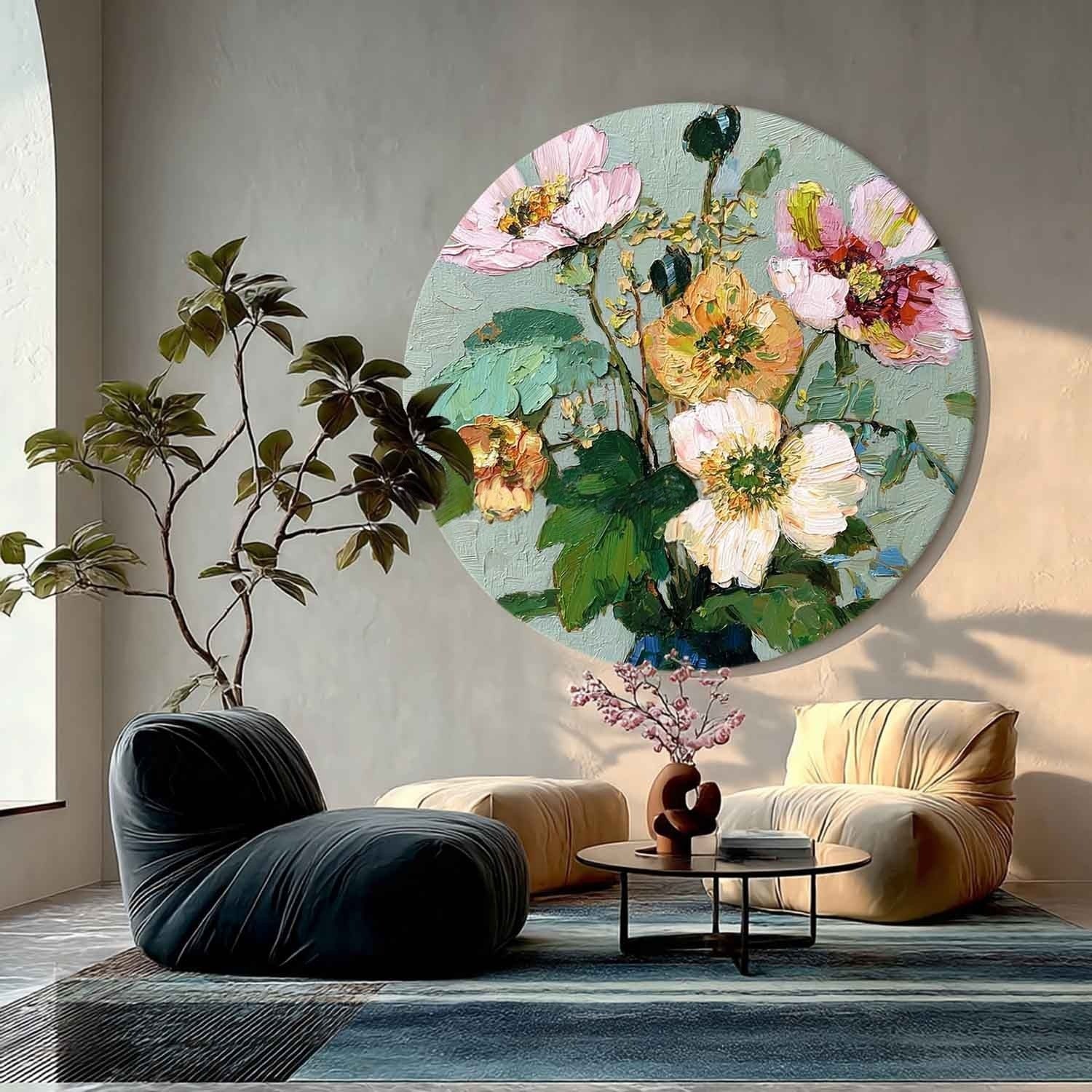 Wall Art Round Floral Still Life Elegant