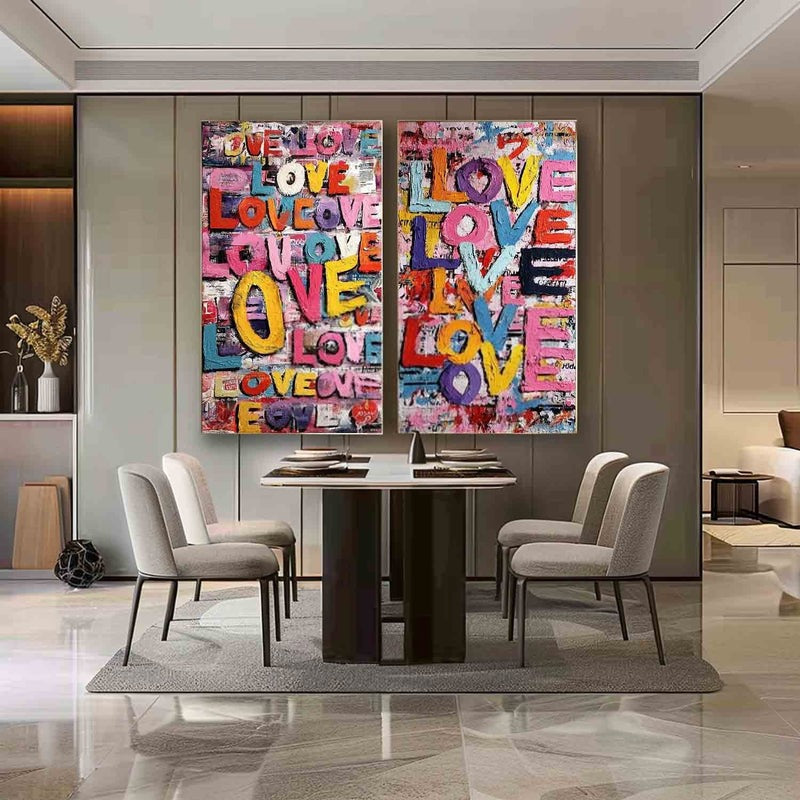 Graffiti Love Pop Art Diptych Impasto Painting