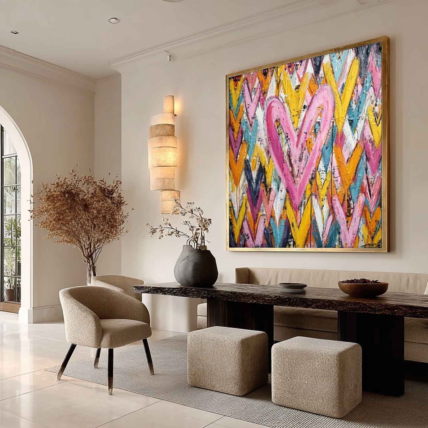 Chevron Heart Pop Art Impasto Painting