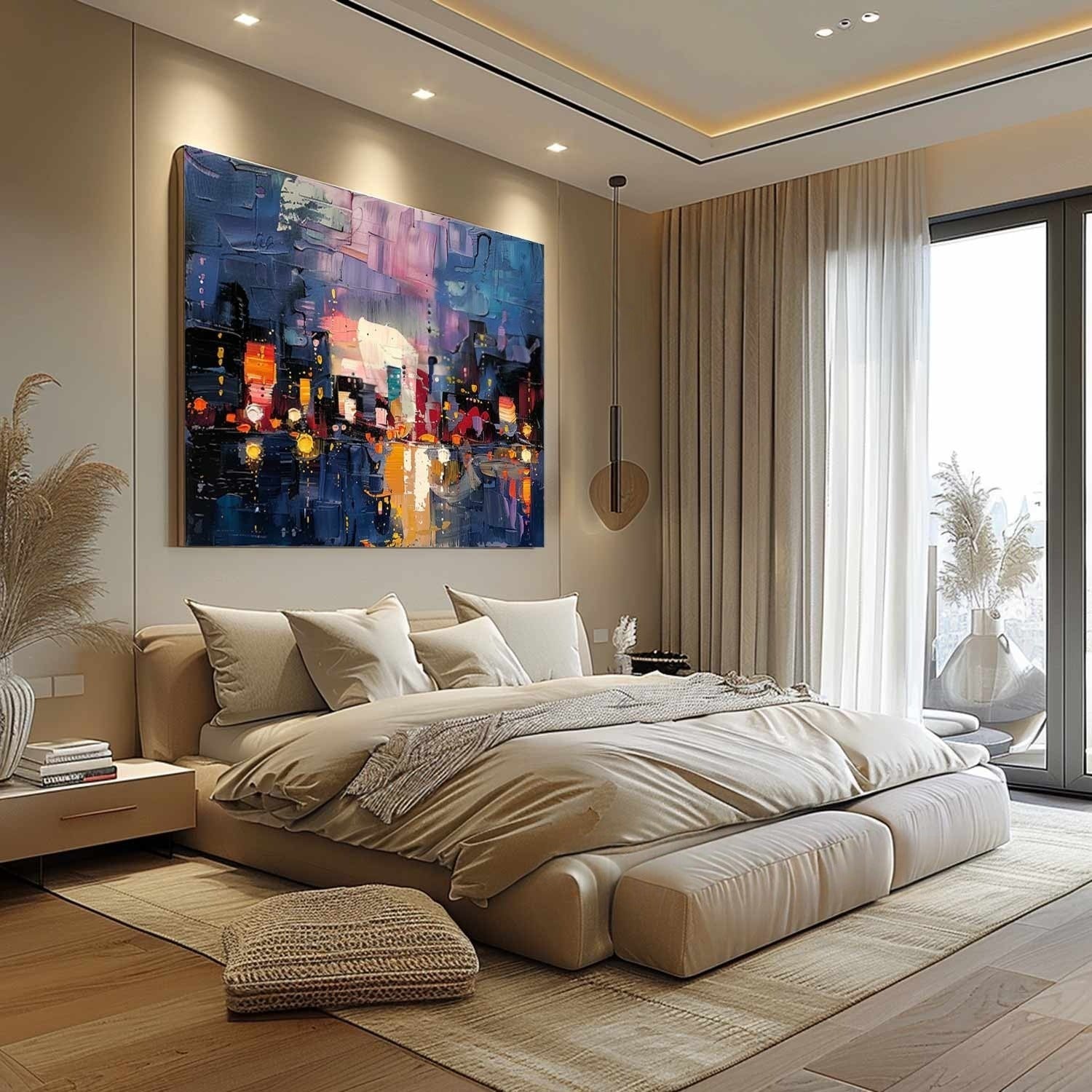 Wall Art Colorful Abstract Night Cityscape Modern