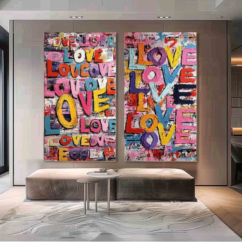 Graffiti Love Pop Art Diptych Impasto Painting