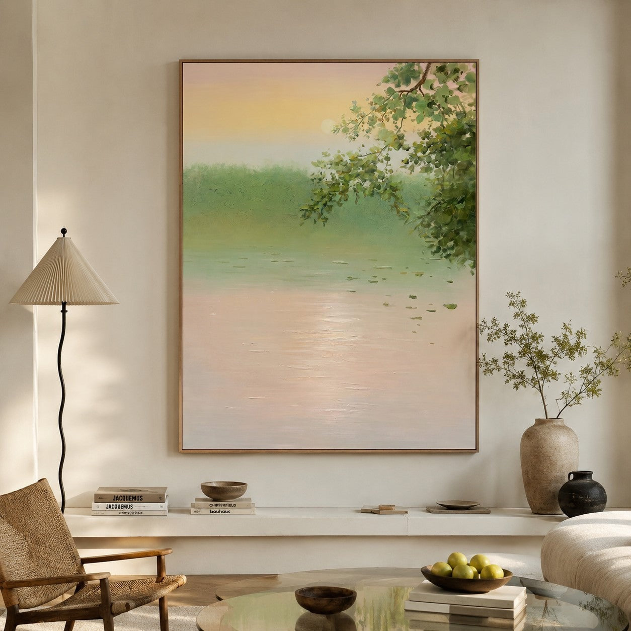 Wabi-Sabi Wall Art Soft Pastel Lake Landscape