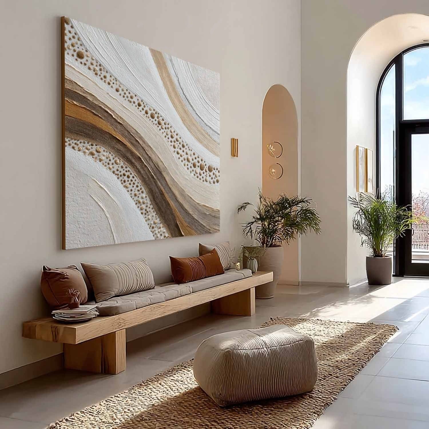 Wall Art Minimalist 3D Gold Dotted Flowing Waves