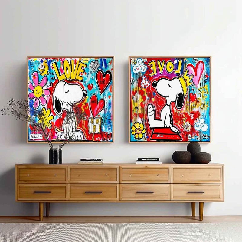 Snoopy Love Evolve Pop Art Diptych Painting