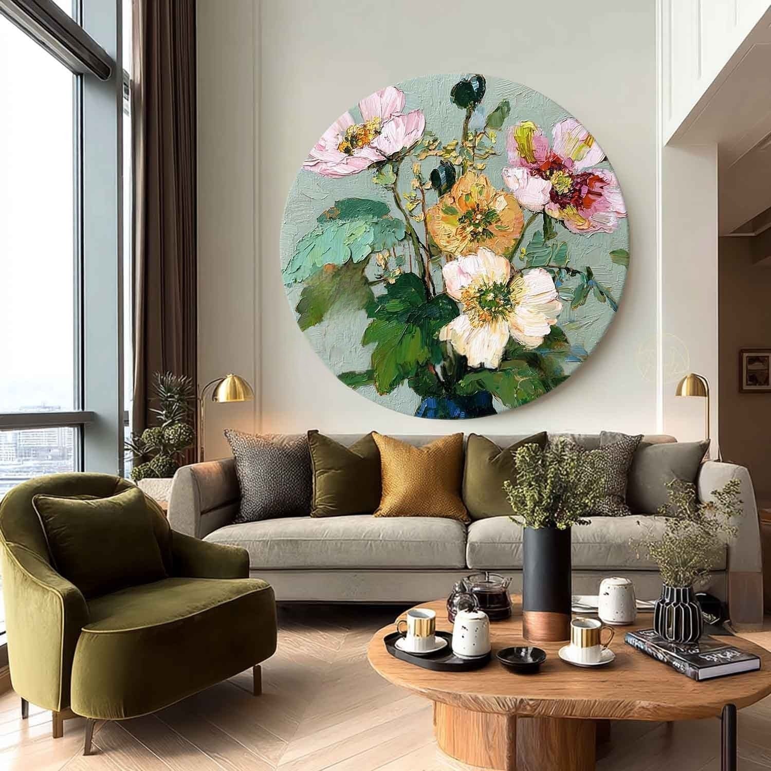 Wall Art Round Floral Still Life Elegant