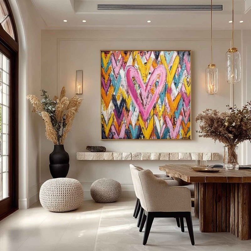 Chevron Heart Pop Art Impasto Painting