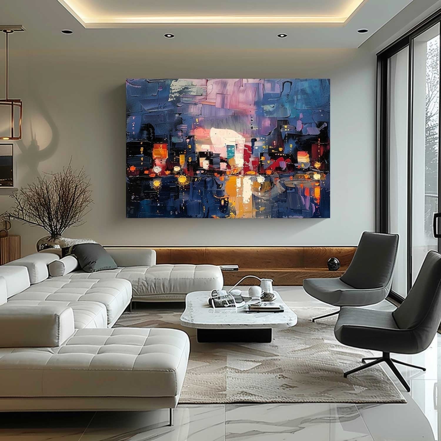 Wall Art Colorful Abstract Night Cityscape Modern