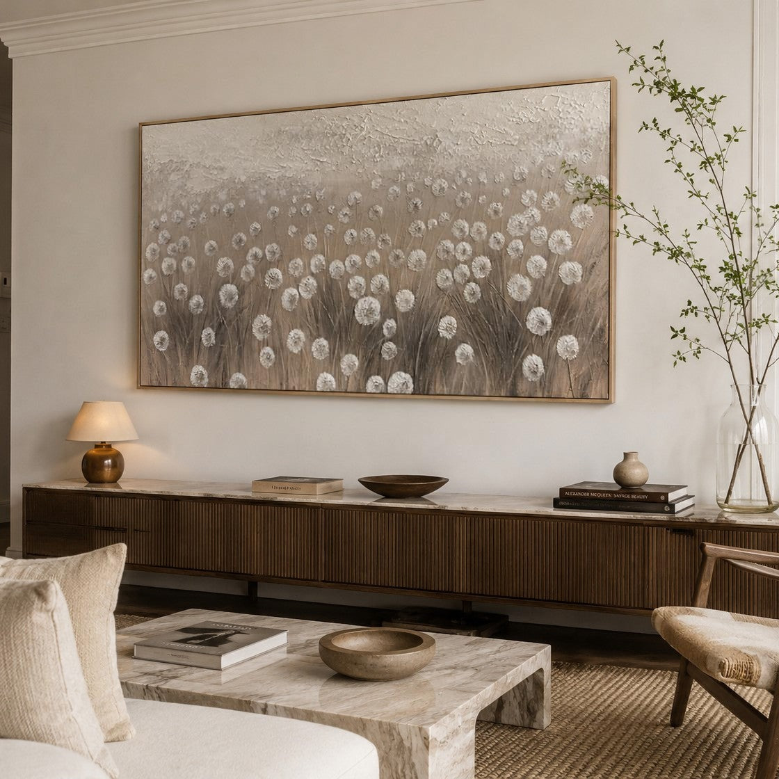 Wall Art Soft Dandelion Field Modern Wabi-Sabi