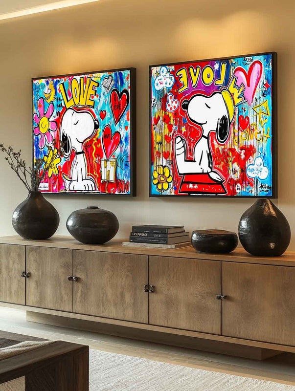 Snoopy Love Evolve Pop Art Diptych Painting