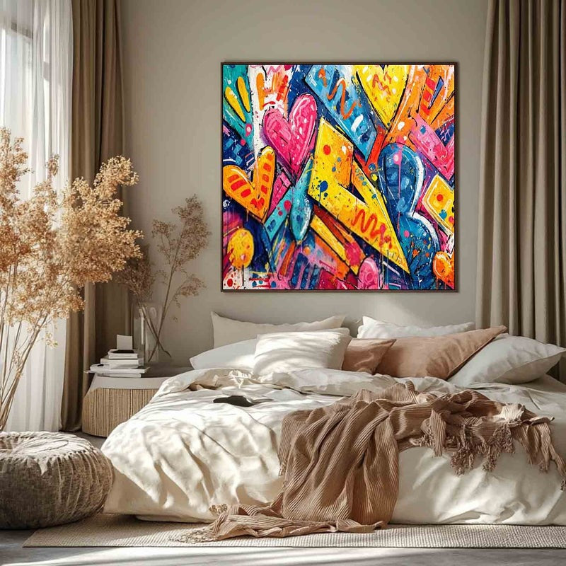 Graffiti Love Hearts Pop Art Impasto Painting