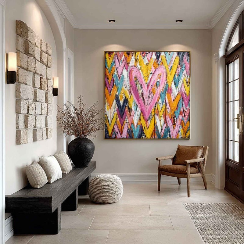 Chevron Heart Pop Art Impasto Painting