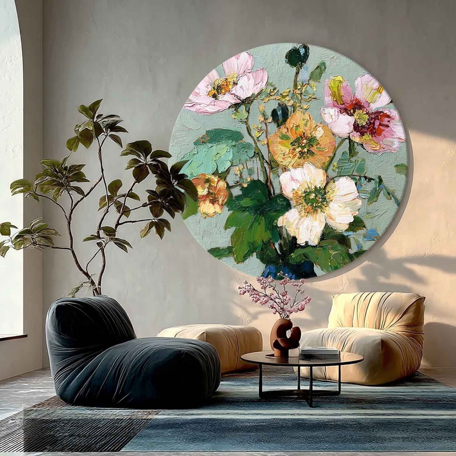 Wall Art Round Floral Still Life Elegant