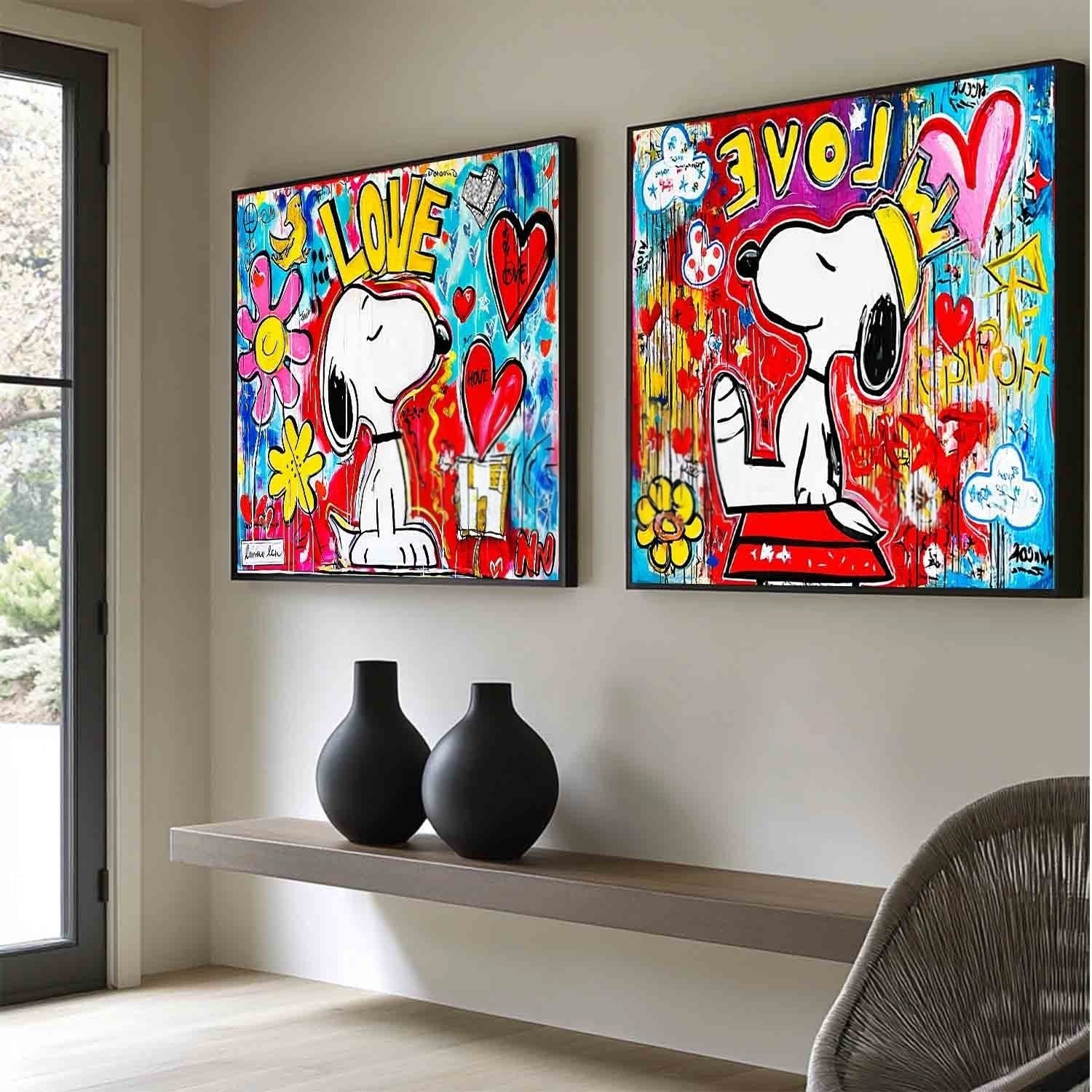 Snoopy Love Evolve Pop Art Diptych Painting