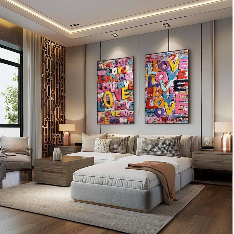 Graffiti Love Pop Art Diptych Impasto Painting