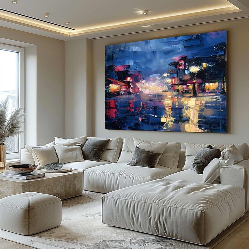 Wall Art Vibrant Rainy Night Cityscape