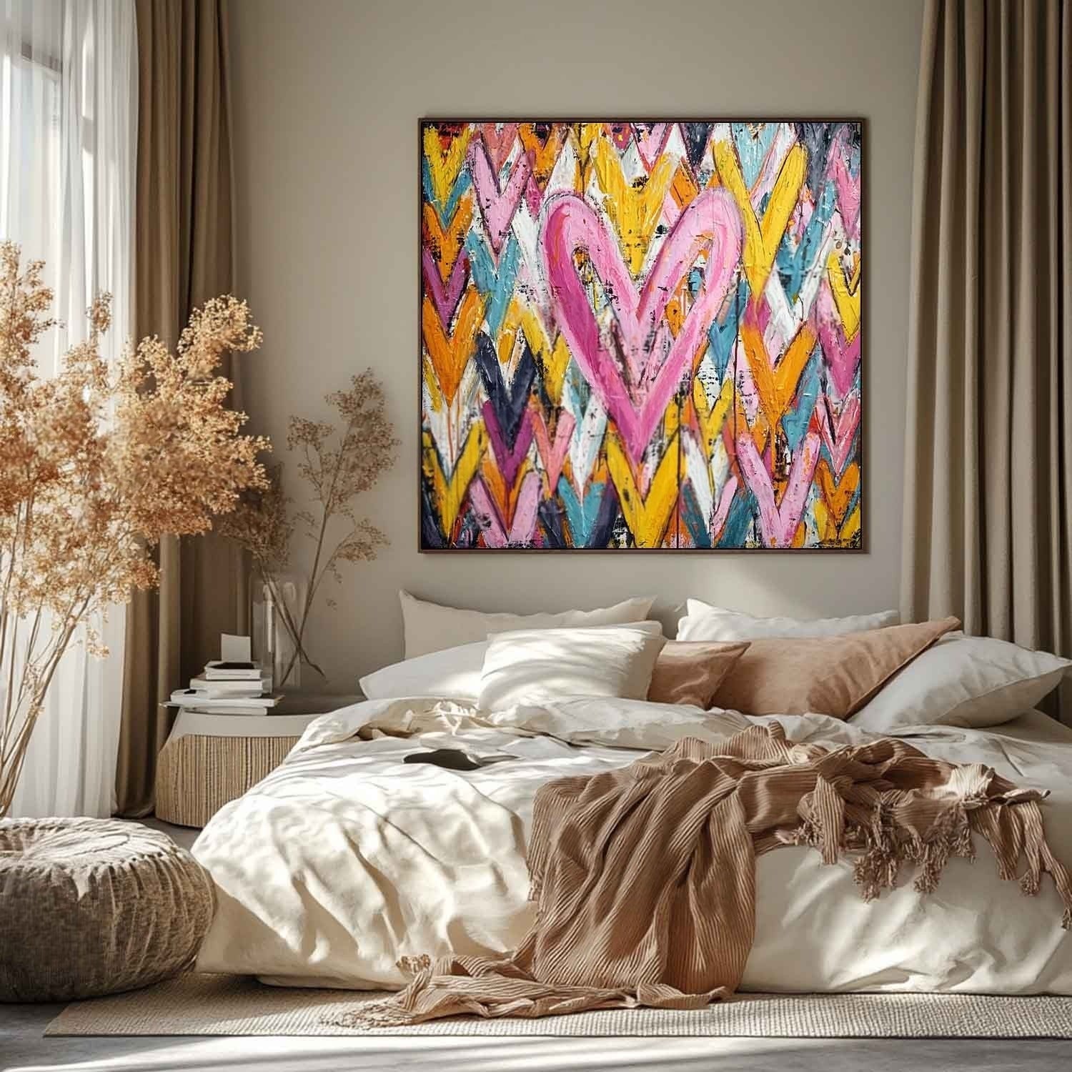 Chevron Heart Pop Art Impasto Painting