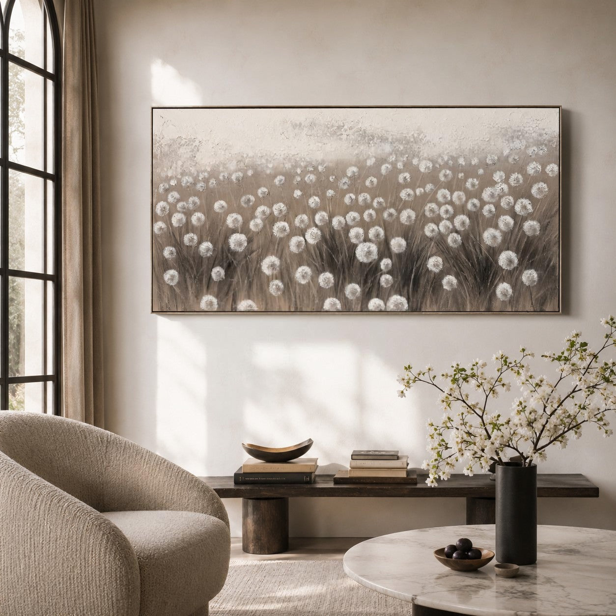 Wall Art Soft Dandelion Field Modern Wabi-Sabi