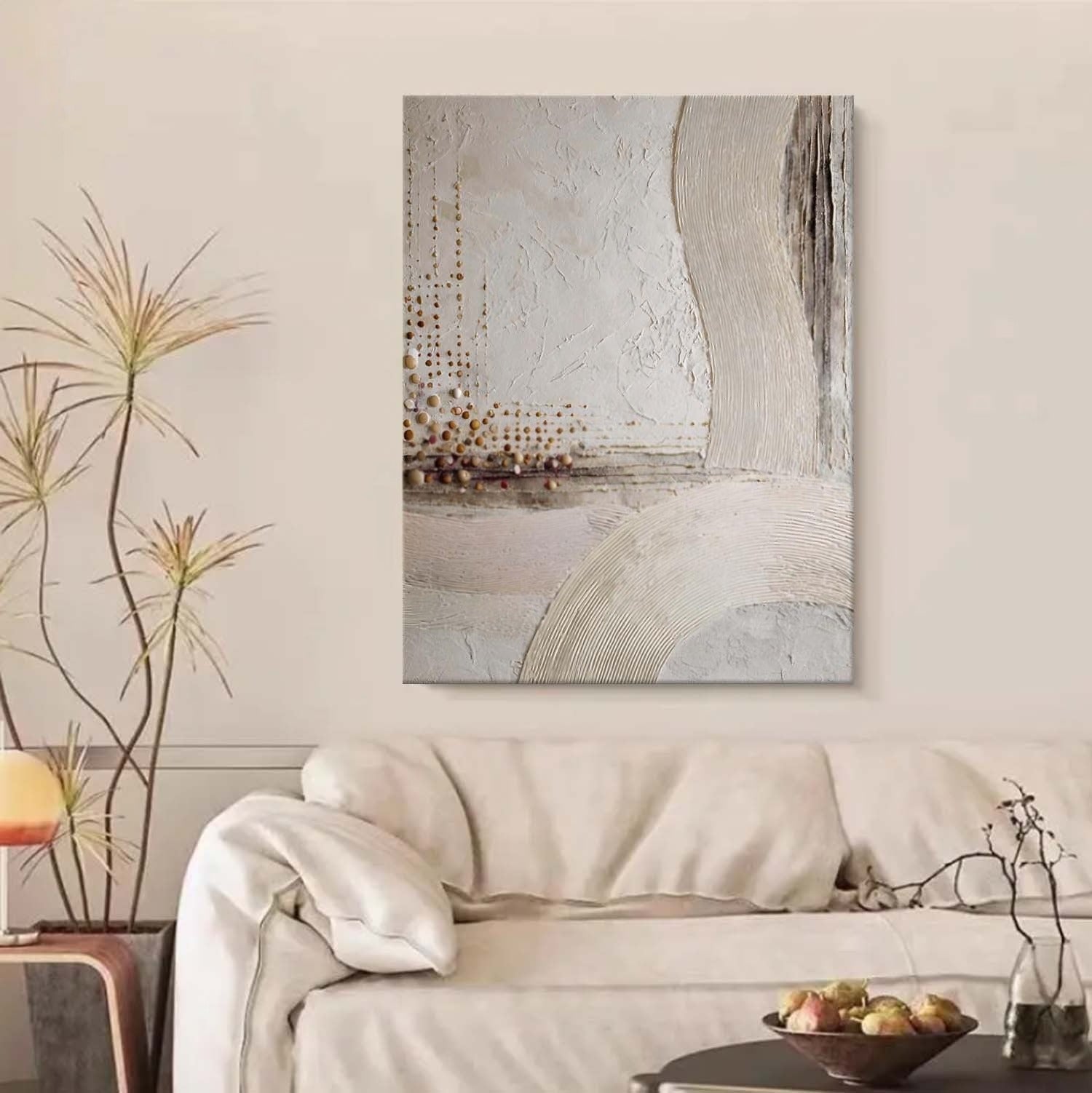 Wall Art Minimalist 3D Gold Dotted Flowing Waves