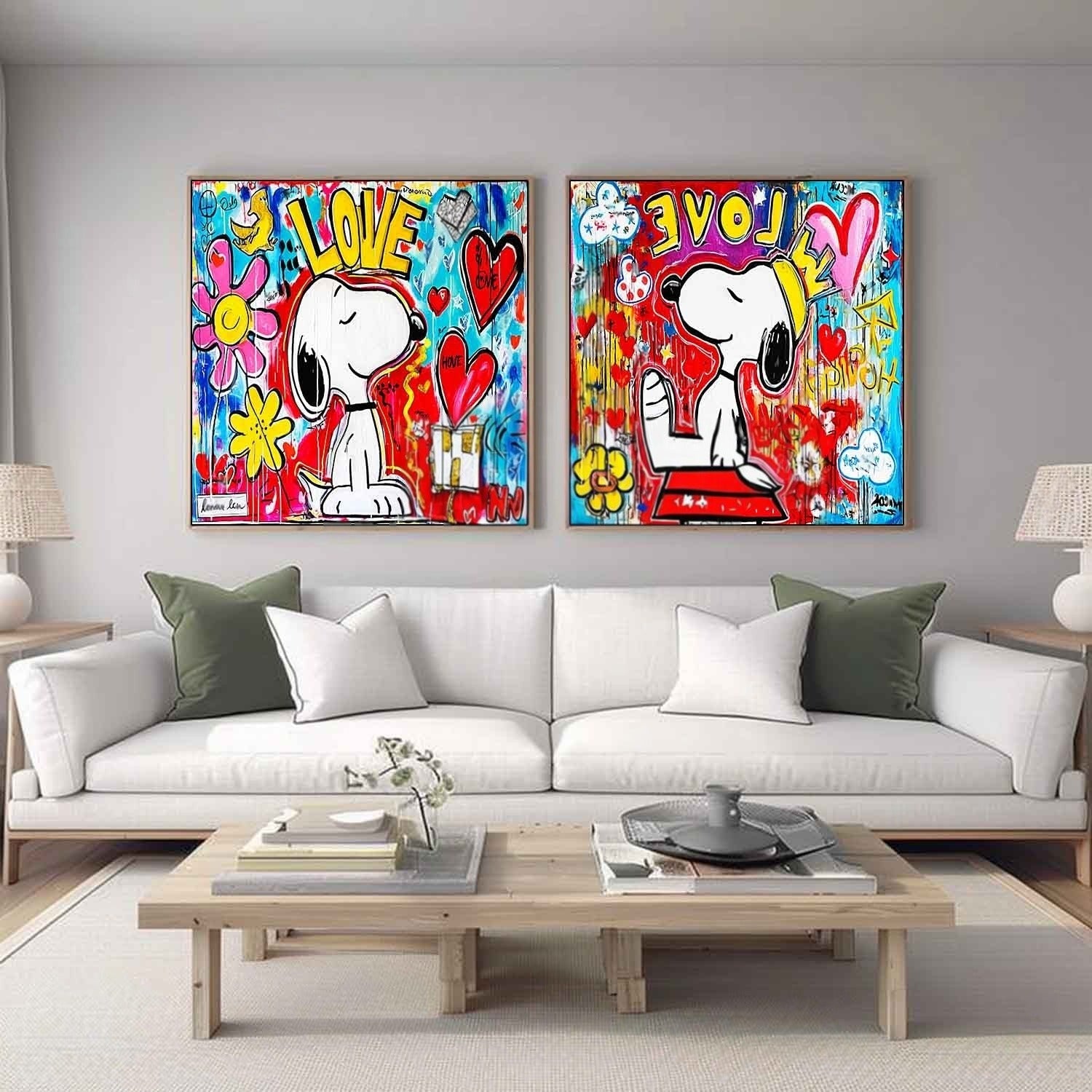 Snoopy Love Evolve Pop Art Diptych Painting