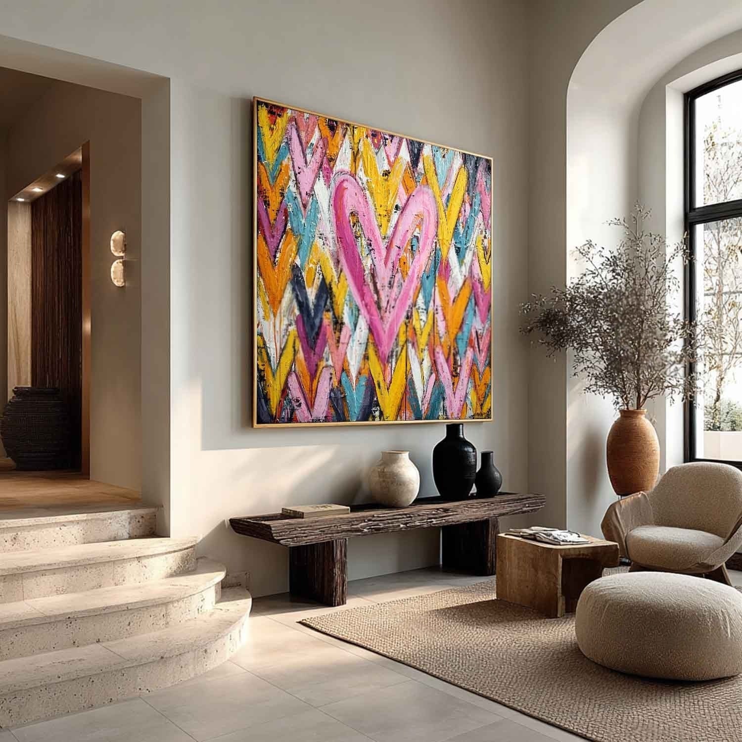 Chevron Heart Pop Art Impasto Painting