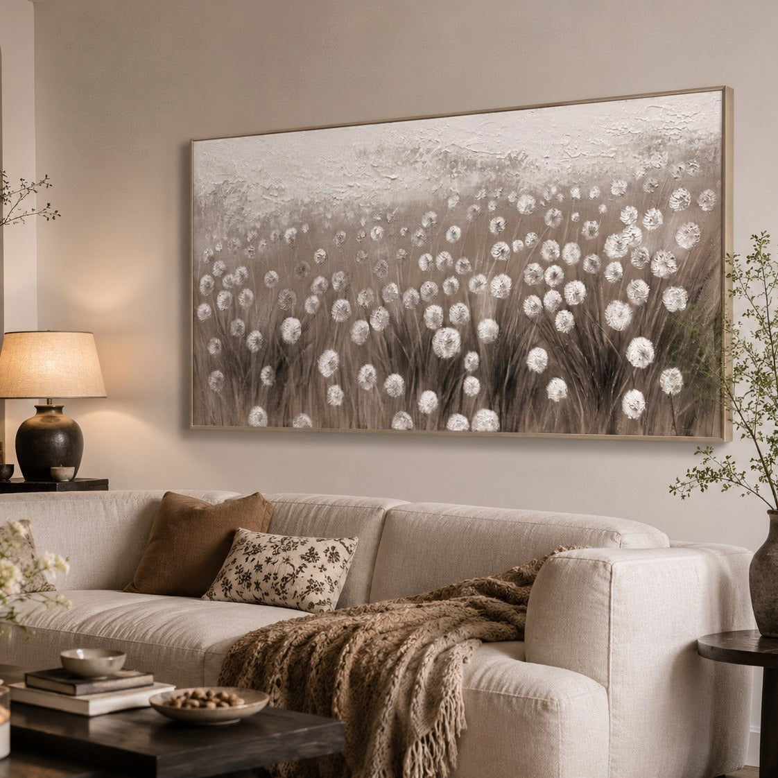 Wall Art Soft Dandelion Field Modern Wabi-Sabi