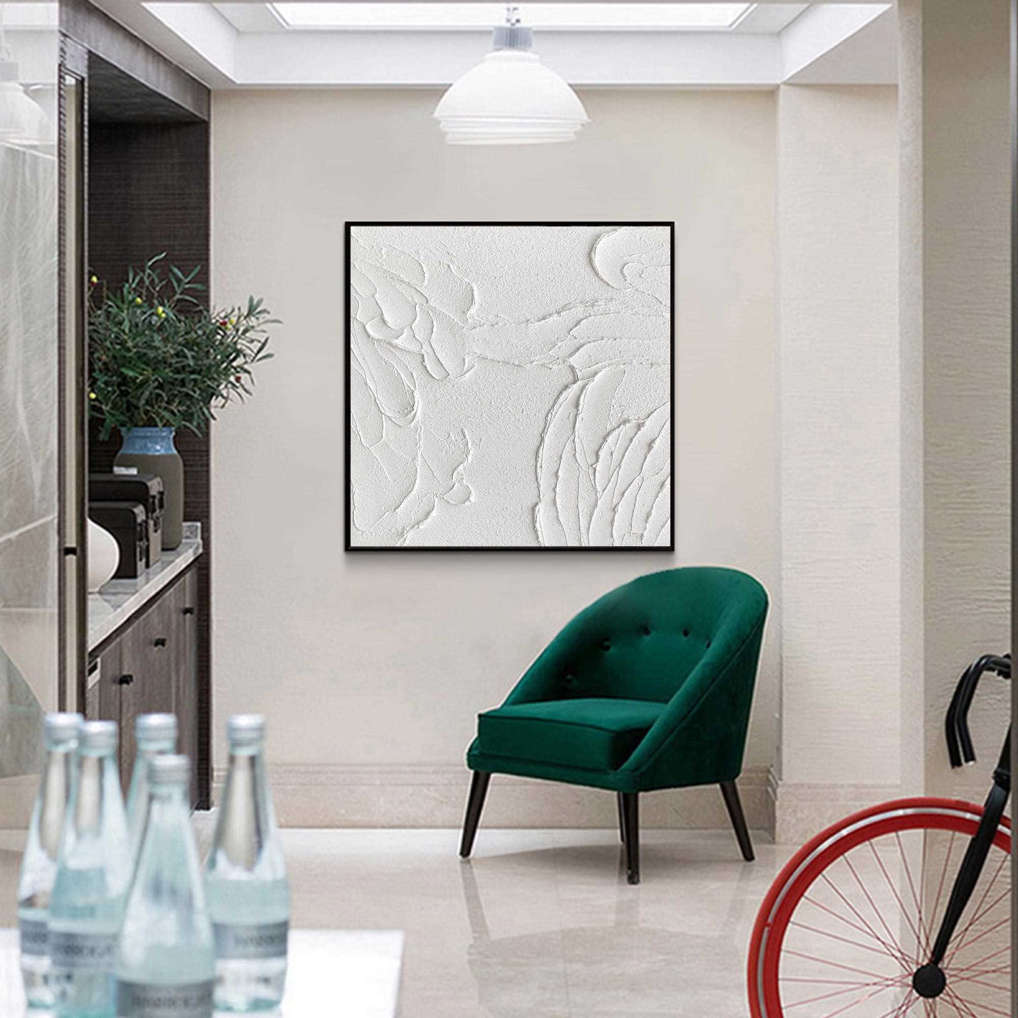 3D Textured White Relief Organic Abstract Oil Acrylic Linen Canvas Painting