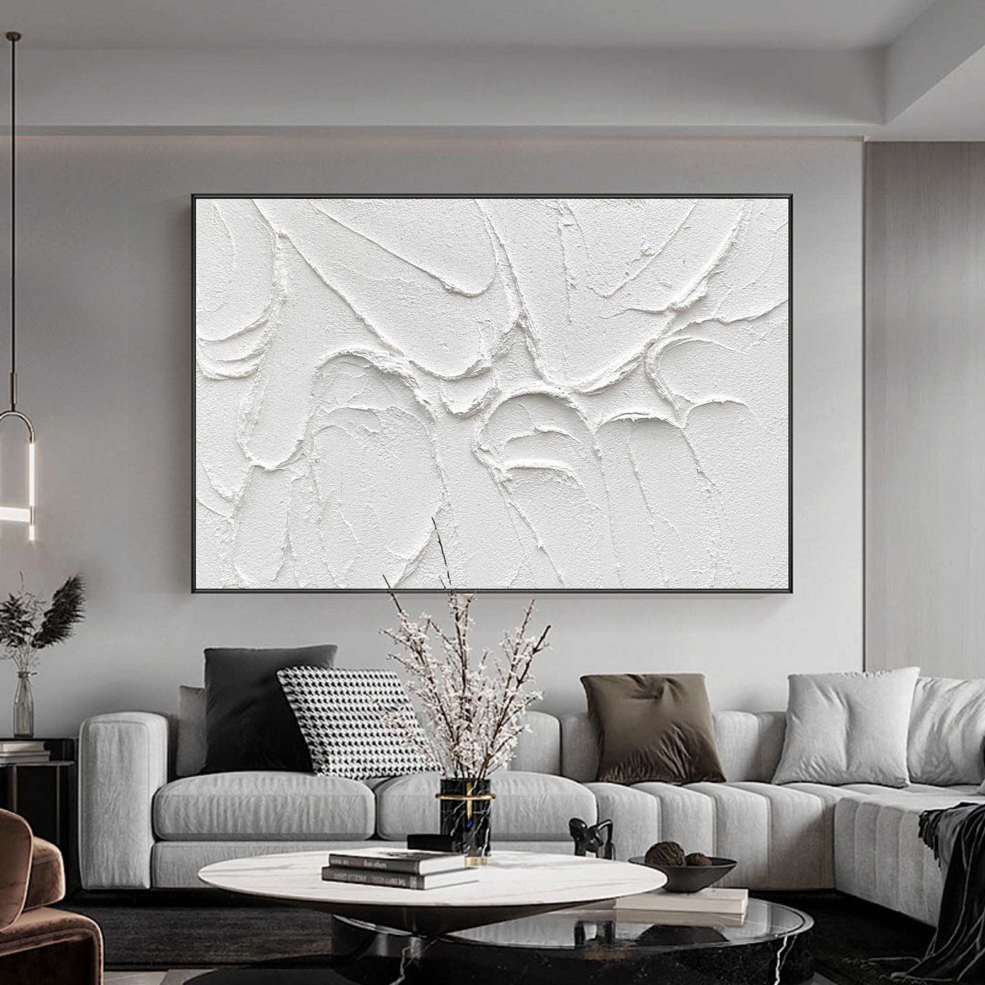 Minimalist White Textured Abstract Canvas Wall Art