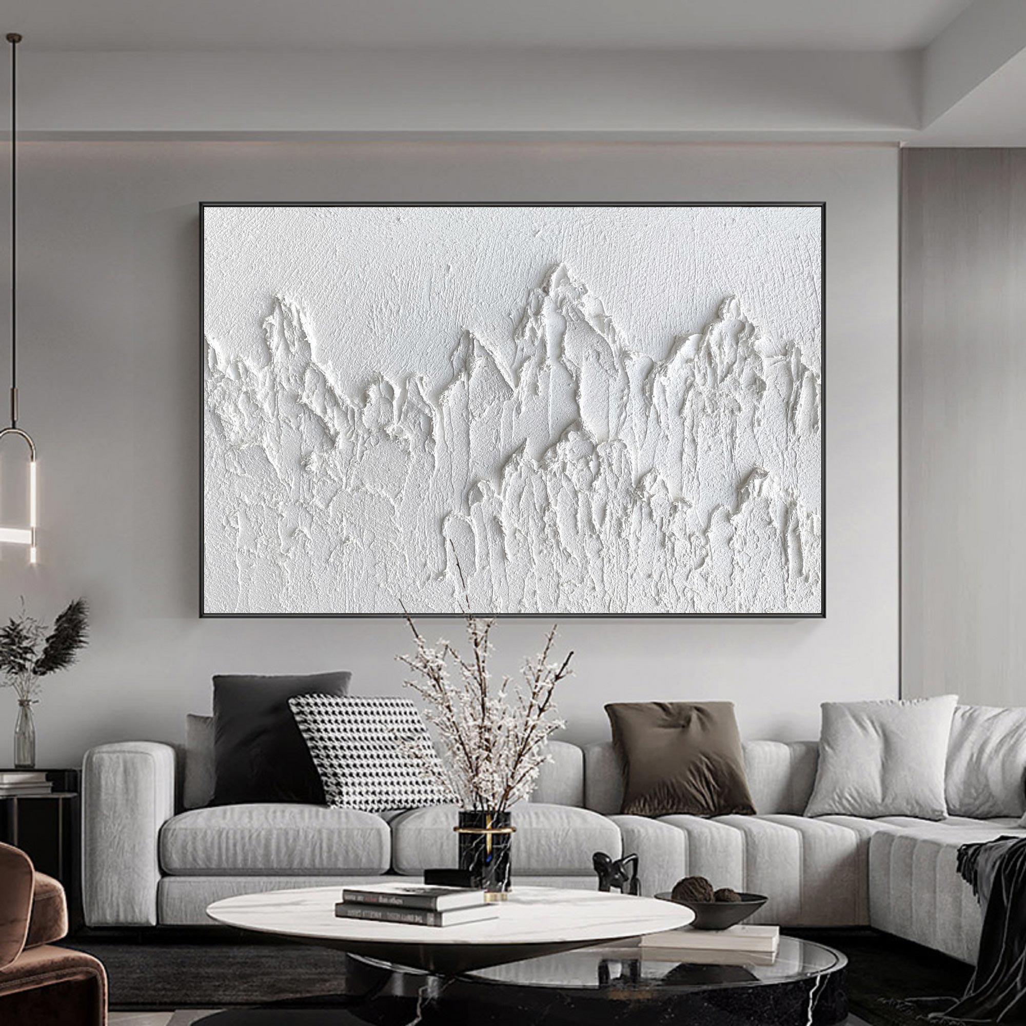 Minimalist White Mountain Textured Canvas Wall Art