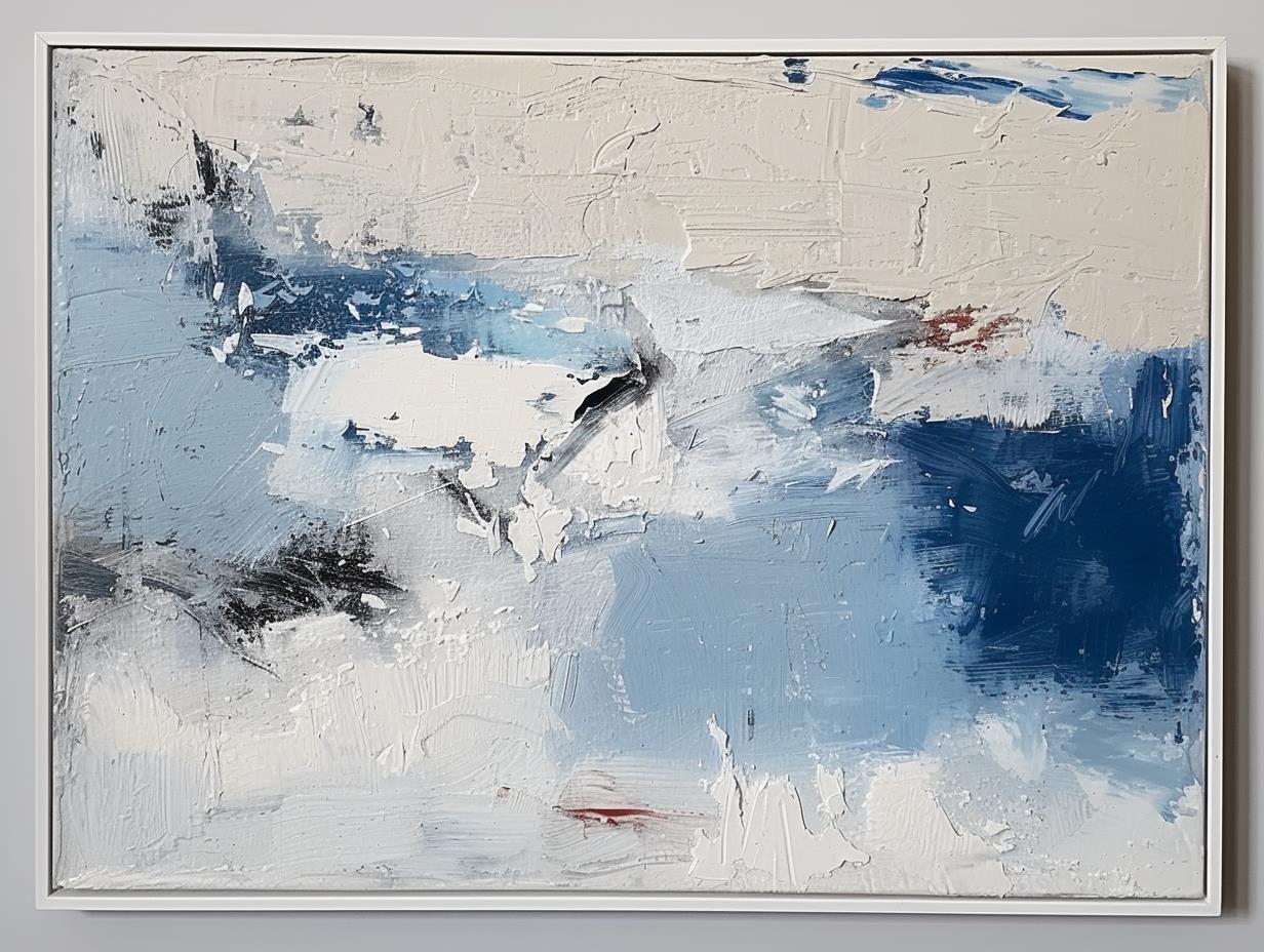 Cool‑Tone Blue‑White‑Grey Abstract Heavy Impasto Blended‑Hue Textured Artwor