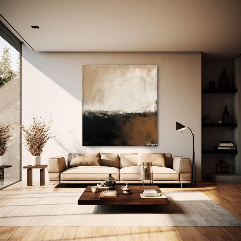 Beige Black Brown Abstract Painting