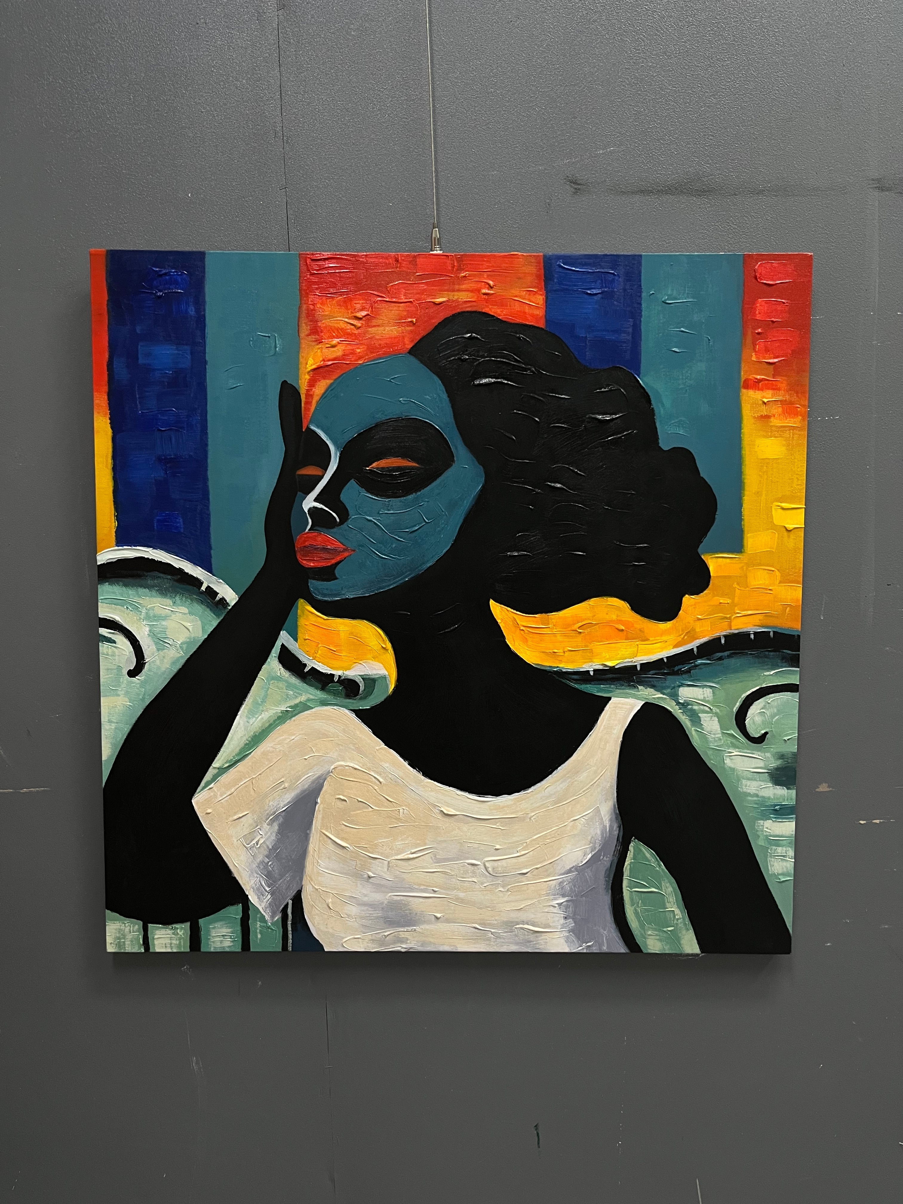 Wall Art Stylized Portrait Contemporary Figurative Linen