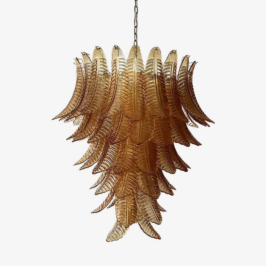Aurora Chandelier Amber Murano Glass Leaves Layered
