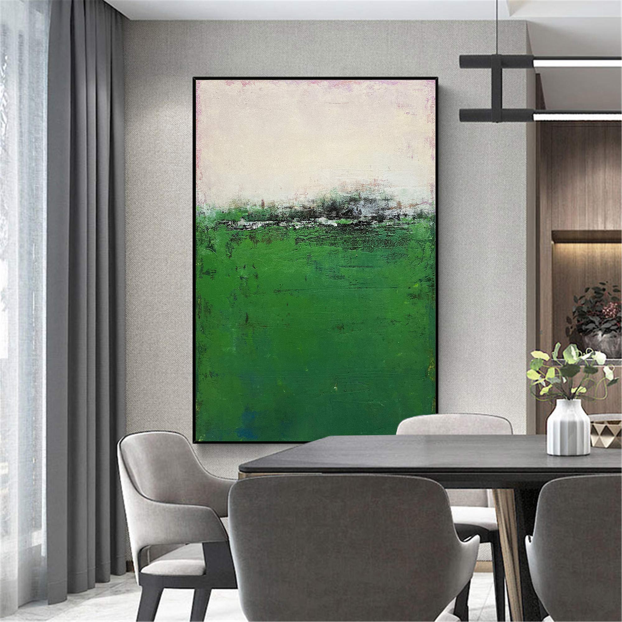 Abstract Green Field Landscape Acrylic Canvas Painting