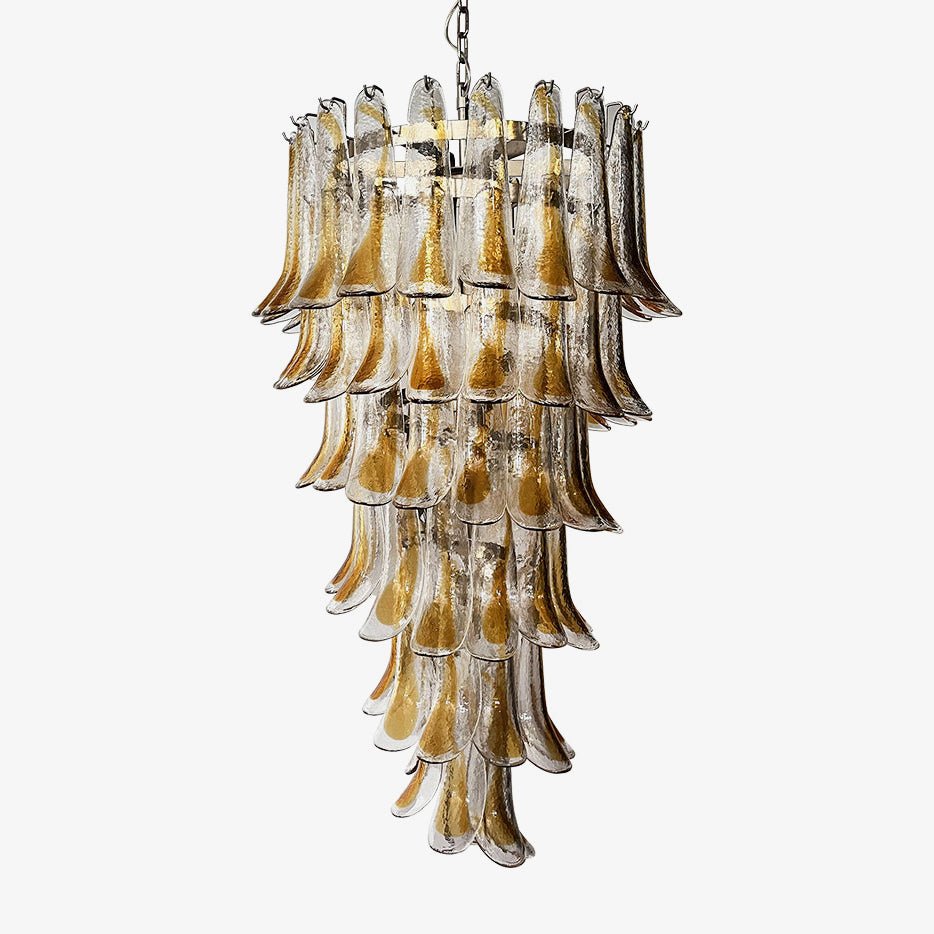 Aurora Chandelier Gold Murano Glass Petals Layered Cascading