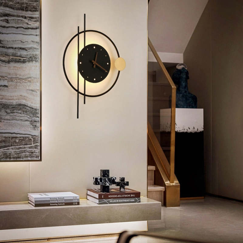 Arisha Wall Lamp Clock, Black & Gold - Neutralighting