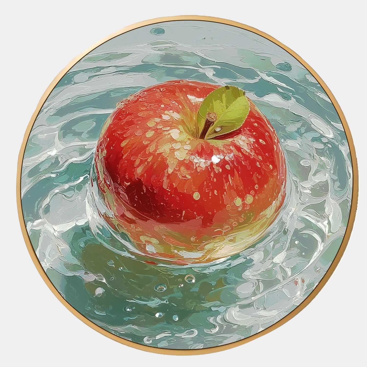 Glossy Red Apple Aqua Water Canvas Art