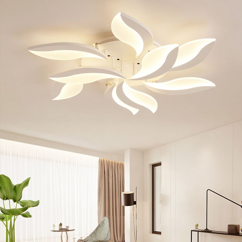 Arisha Minimalist Art Deco Flower Flush Mount Ceiling Light, White, Living Room - Neutralighting