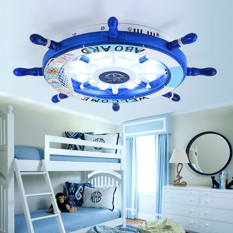 Aria Modern Rudder Metal Flush Mount Ceiling Light, White/Blue For Kids - Neutralighting