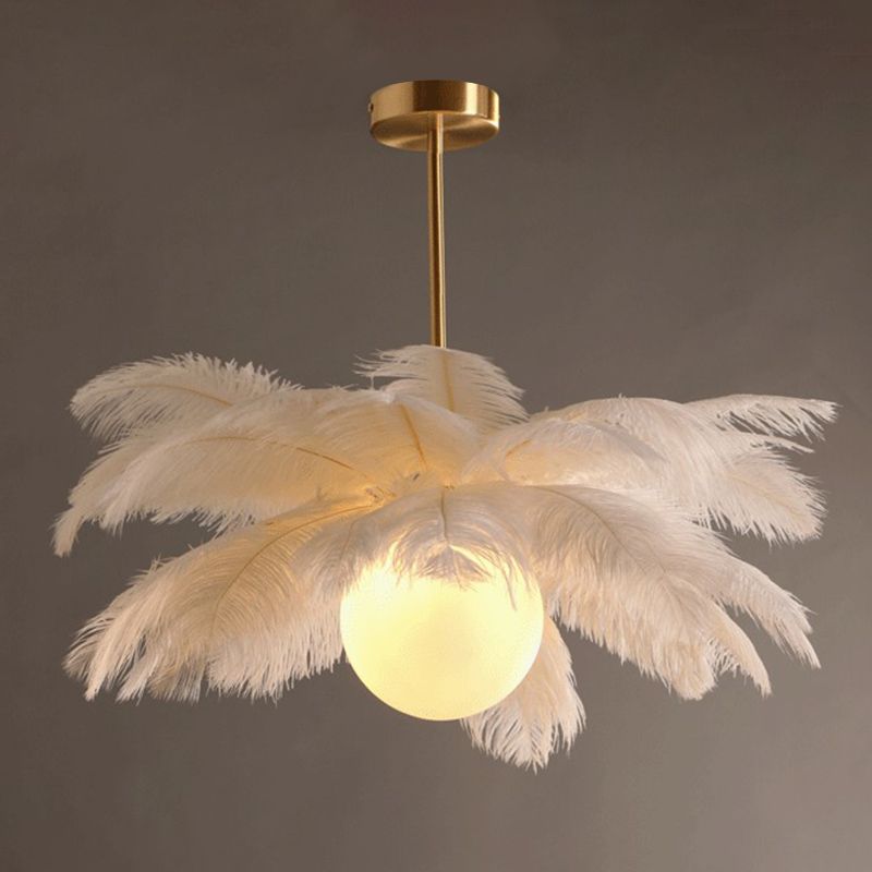 O'Moore Ostrich Contemporary Elegant Feather Chandelier, White - Neutralighting