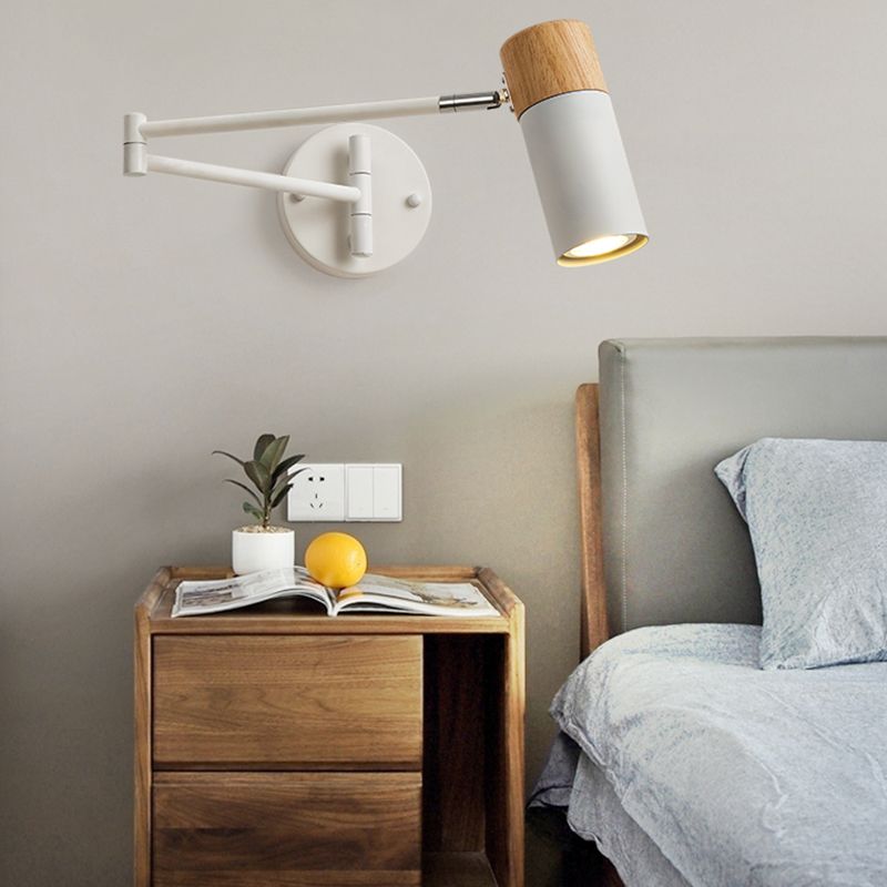 Muto Nordic Can Shaped Adjustable Wall Lamp, Metal/Wood, White - Neutralighting