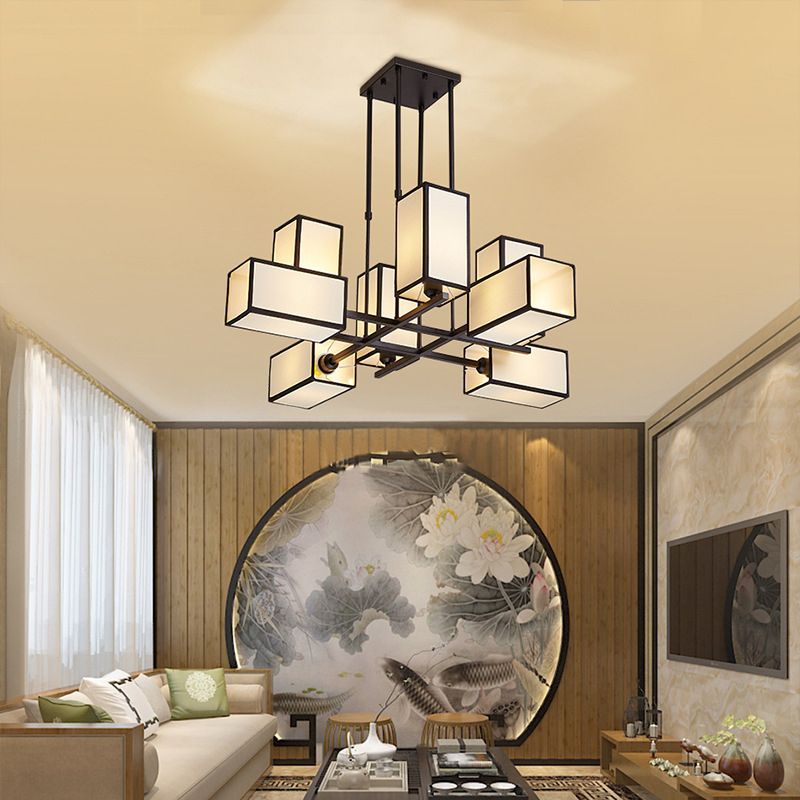 Arisha Pendant Light Square Retro, Metal/Fabric, Black/Gold, Living Room - Neutralighting