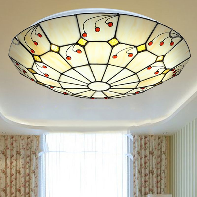 Tiffany Rustic Glass Flush Mount Ceiling Light, White, Kitchen - Neutralighting