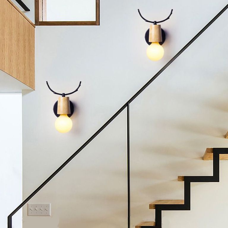 Muto Modern Antler Wood/Glass Wall Lamp, Bedroom/Bathroom - Neutralighting
