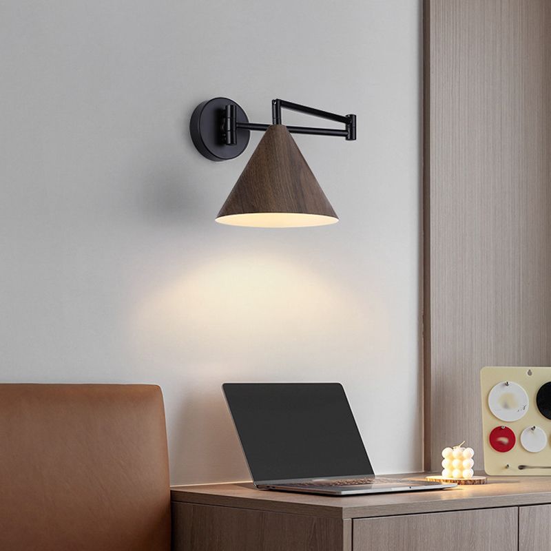 Muto Cone Shaped Adjustable Wall Lamp, Metal/Wood, Bedroom - Neutralighting