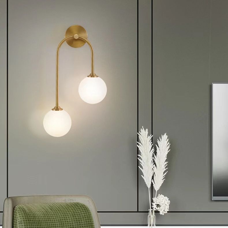 Valentina Modern Arc Globe Glass Wall Lamp, Brass, Living Room - Neutralighting
